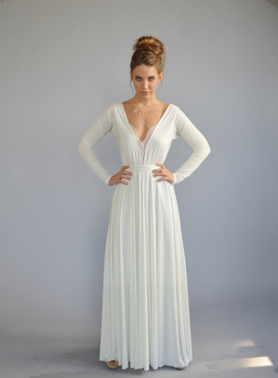 Floor length gown by Barzelai | via Affordable Reception Dresses - https://emmalinebride.com/bride/affordable-reception-dresses/