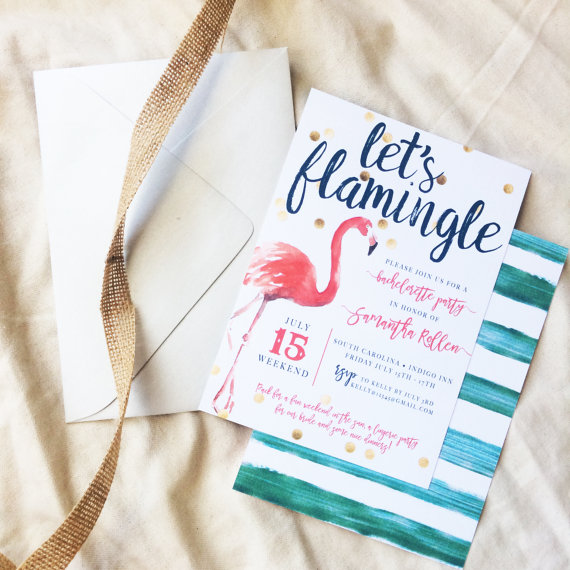 Let's Flamingle Invitation by Kristia Design | via Palm Tree Bachelorette Party Ideas http://bit.ly/2db3WOL