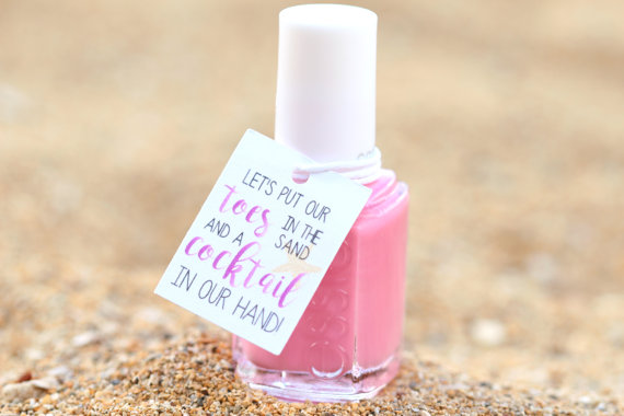 Nail polish favors by Pink Fox Paper Crafts | via Palm Tree Bachelorette Party Ideas http://bit.ly/2db3WOL