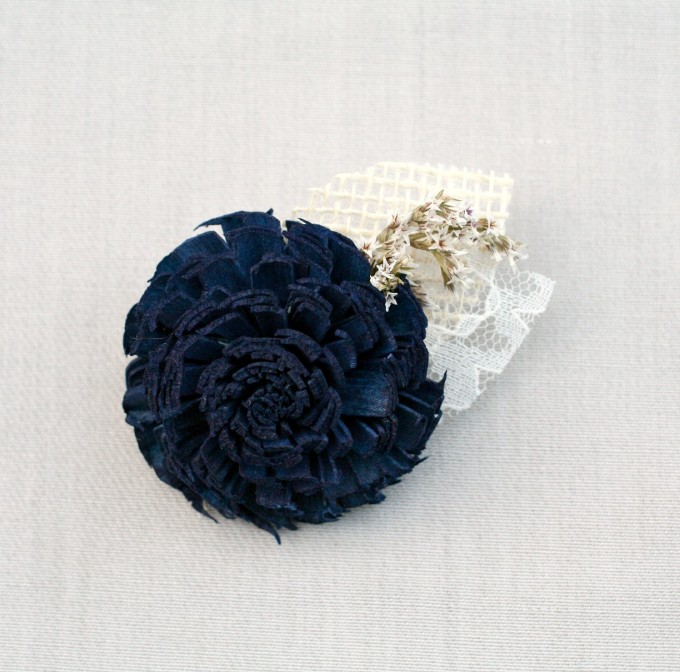 navy blue dried flower boutonniere