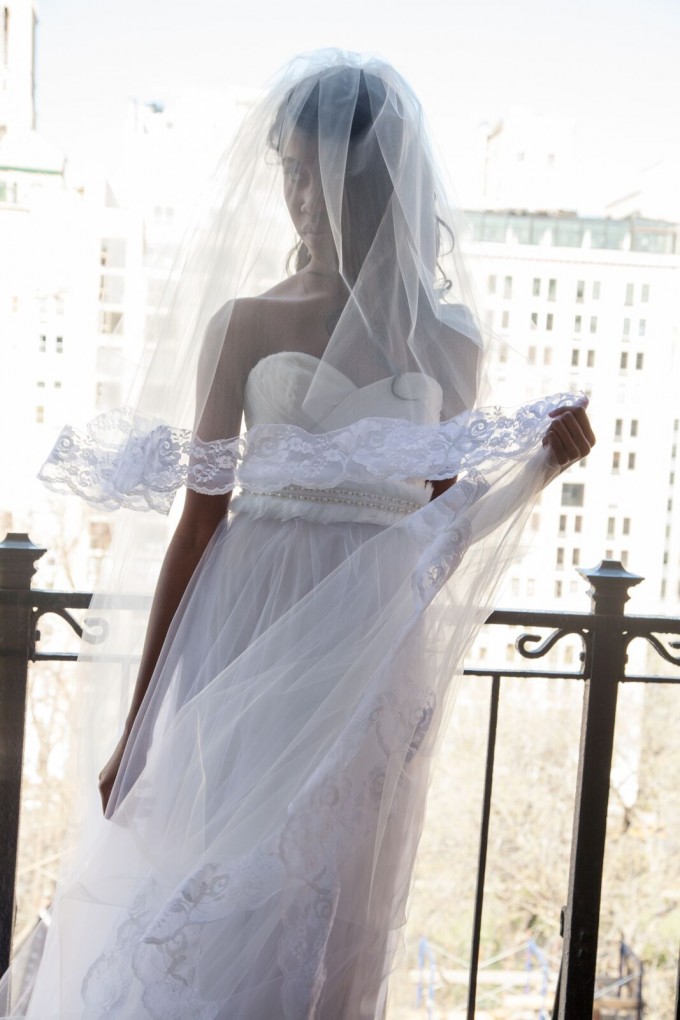 Cathedral length veil and sash | by OBM Bridal