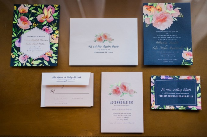Navy and Pink Watercolor Invitations by Blush Paper Co.
