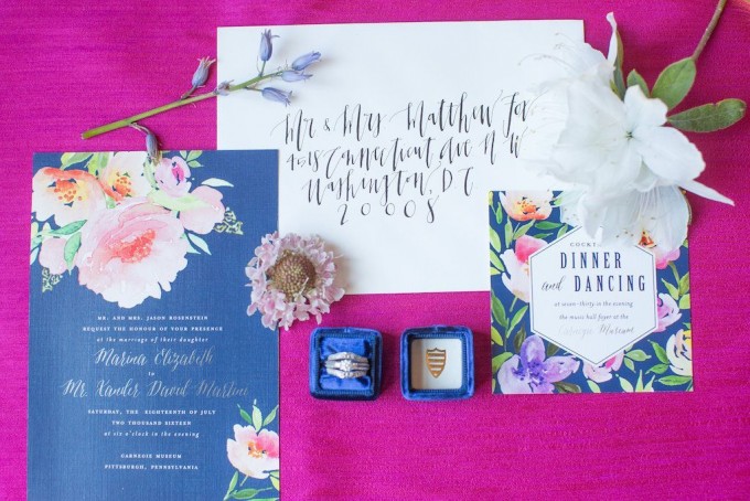 Navy and Pink Watercolor Invitations by Blush Paper Co.