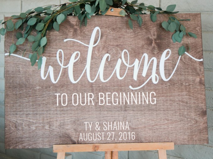 Welcome to Our Beginning sign | by Chalk In Hand | via https://emmalinebride.com/wedding/welcome-to-our-beginning-sign