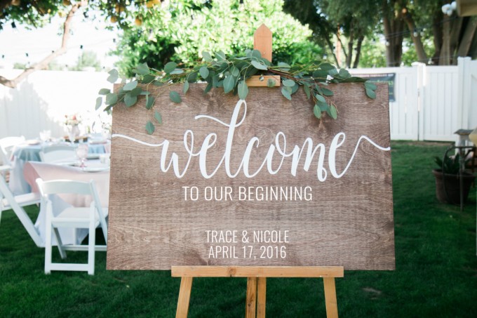 Welcome to Our Beginning sign | by Chalk In Hand | via https://emmalinebride.com/wedding/welcome-to-our-beginning-sign