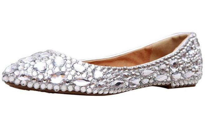 Rhinestone Covered Bridal Flats | 21 Wedding Flats That Will Look Beautiful for the Bride - https://emmalinebride.com/bride/wedding-flats-bride/