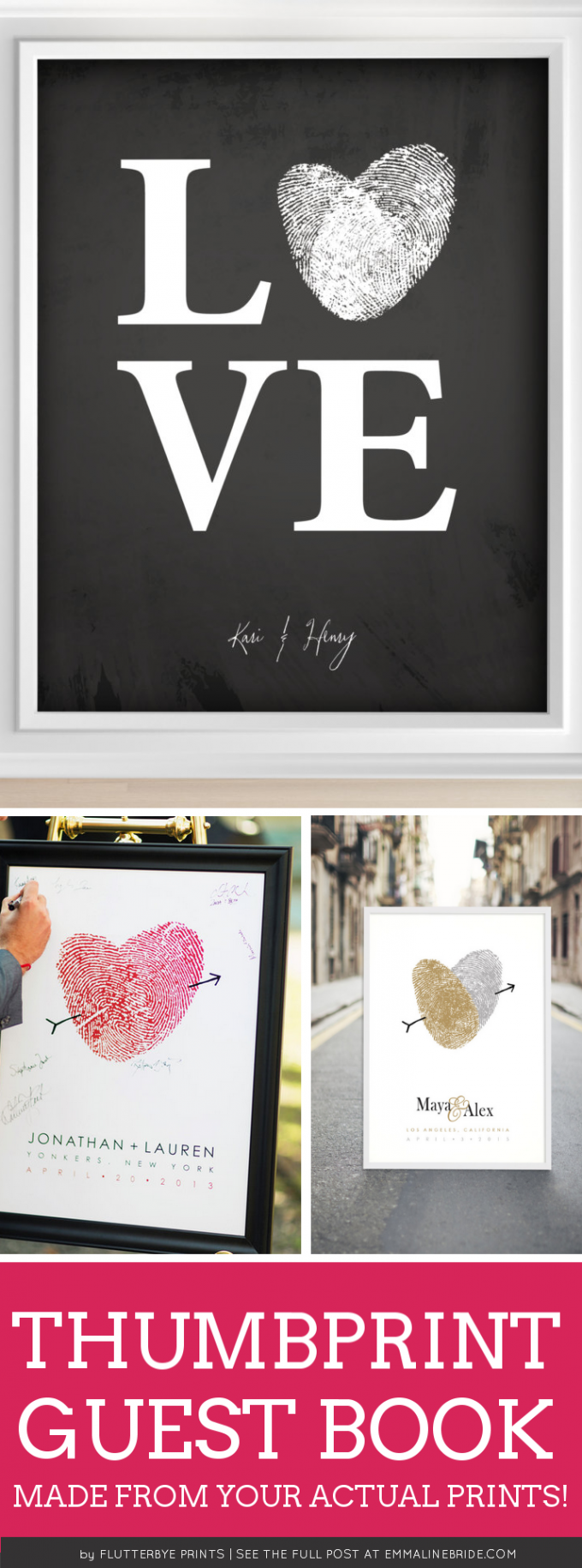 Thumbprint guest book made from your actual thumbprints! What a cool wedding idea! By Flutterbye Prints. Via Emmaline Bride. https://emmalinebride.com/wedding/thumbprint-guest-book