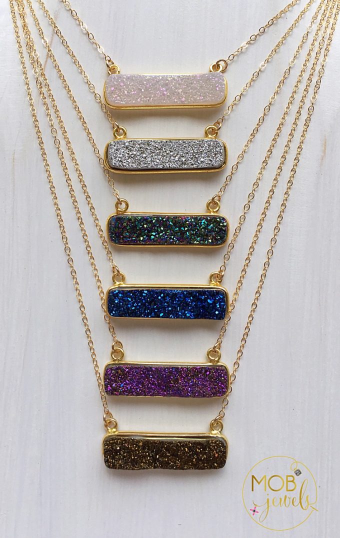 20+ Sparkling Druzy Bar Necklaces | https://emmalinebride.com/planning/druzy-bar-necklaces-bridesmaids/