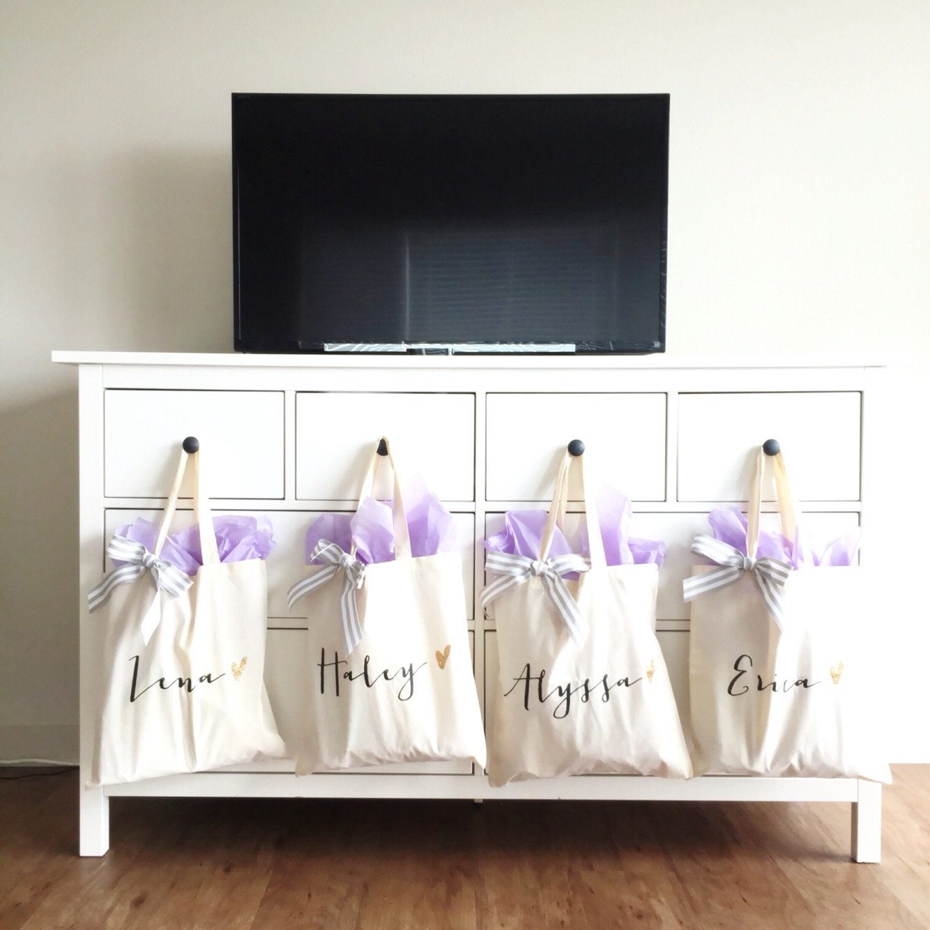Personalized Tote Bags for Bridesmaids in Cute Font & Heart Detail | EB