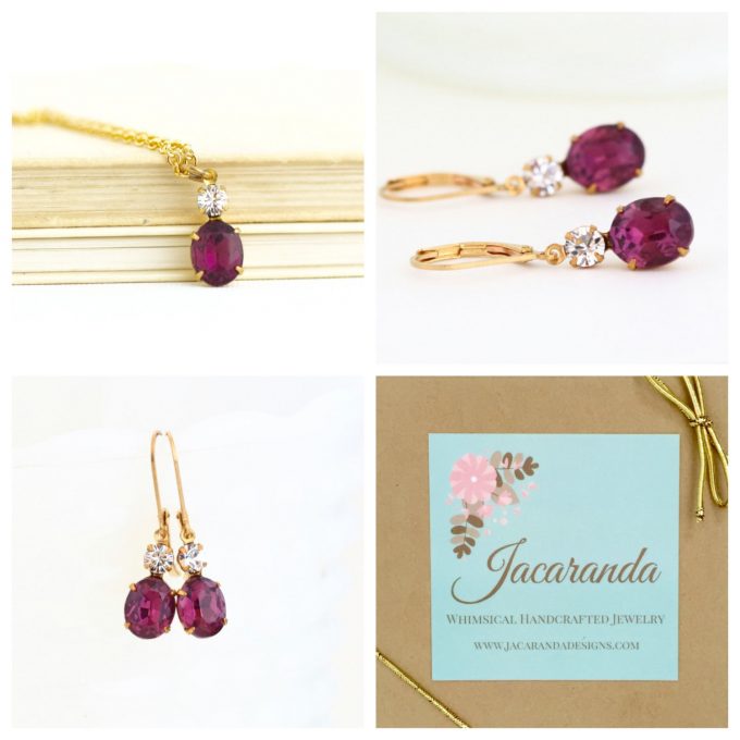 Burgundy Earrings and Necklace Set by Jacaranda Designs