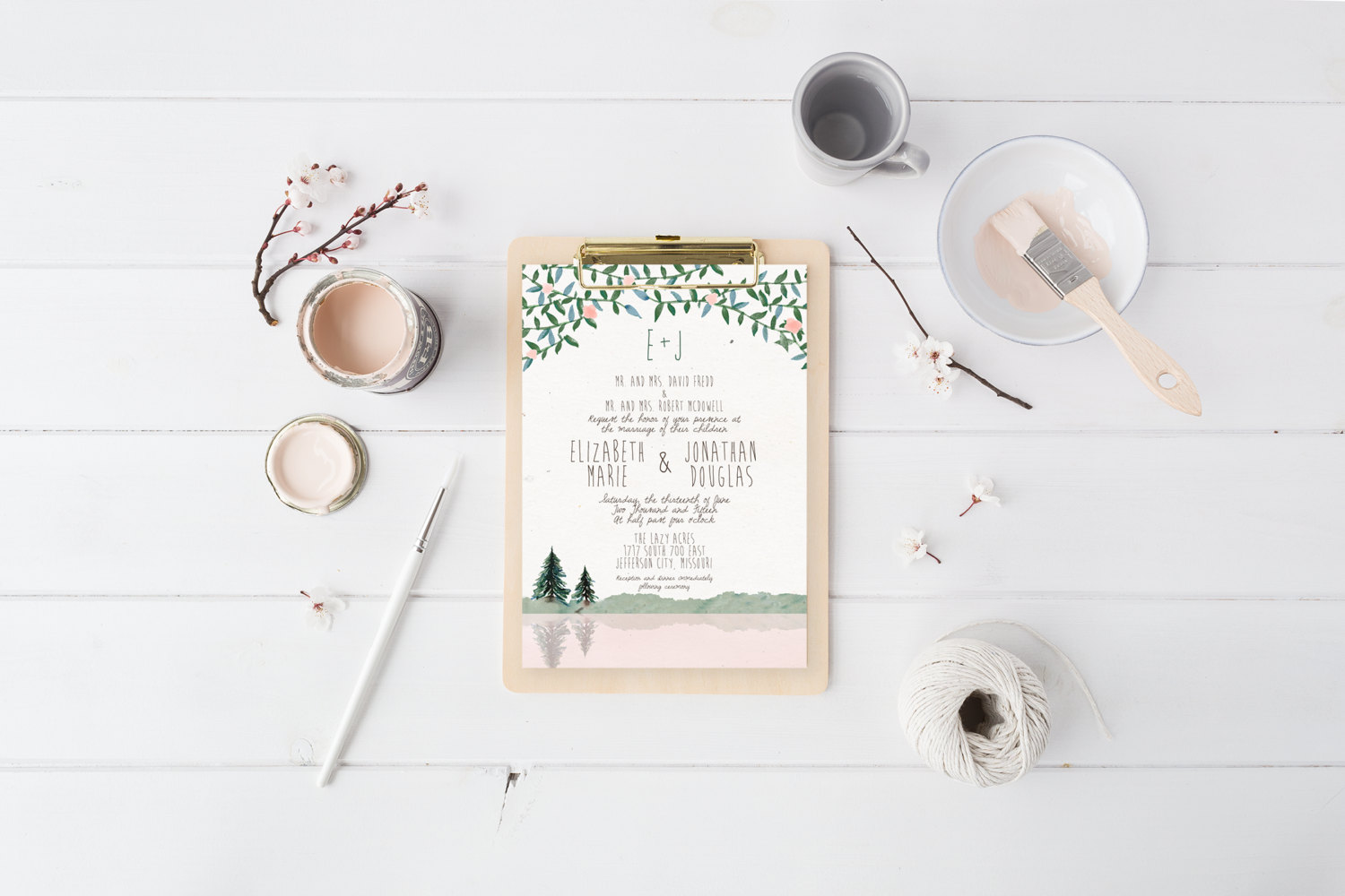 Mountain themed printable wedding invitation by Splash of Silver
