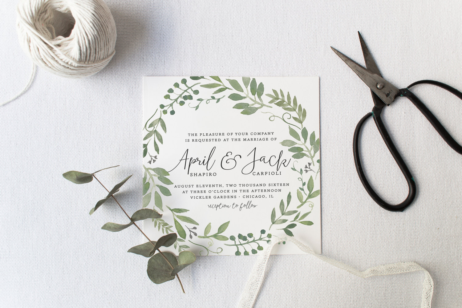 Garden themed printable wedding invitation by Splash of Silver