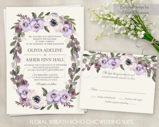 floral wreath invitations via free wedding invitations giveaway | https://emmalinebride.com/2017-giveaway/giveaway-win-free-wedding-invitations/