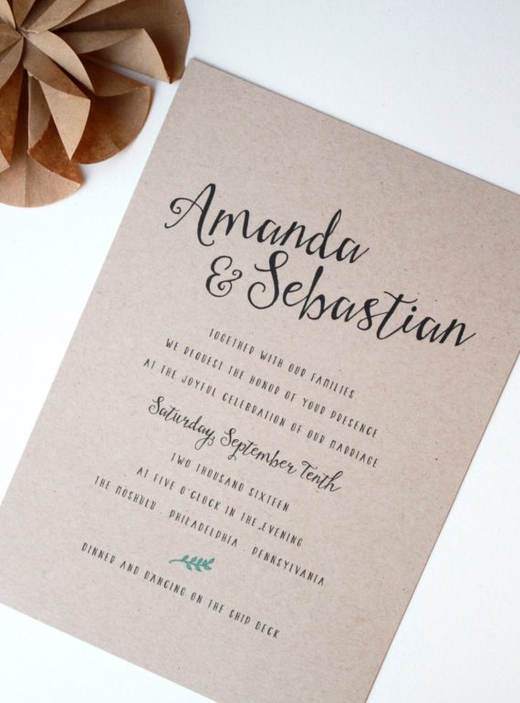 mint and kraft wedding invitations by golden silhouette