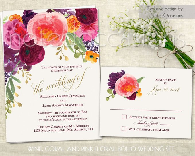 watercolor floral via free wedding invitations giveaway | https://emmalinebride.com/2017-giveaway/giveaway-win-free-wedding-invitations/