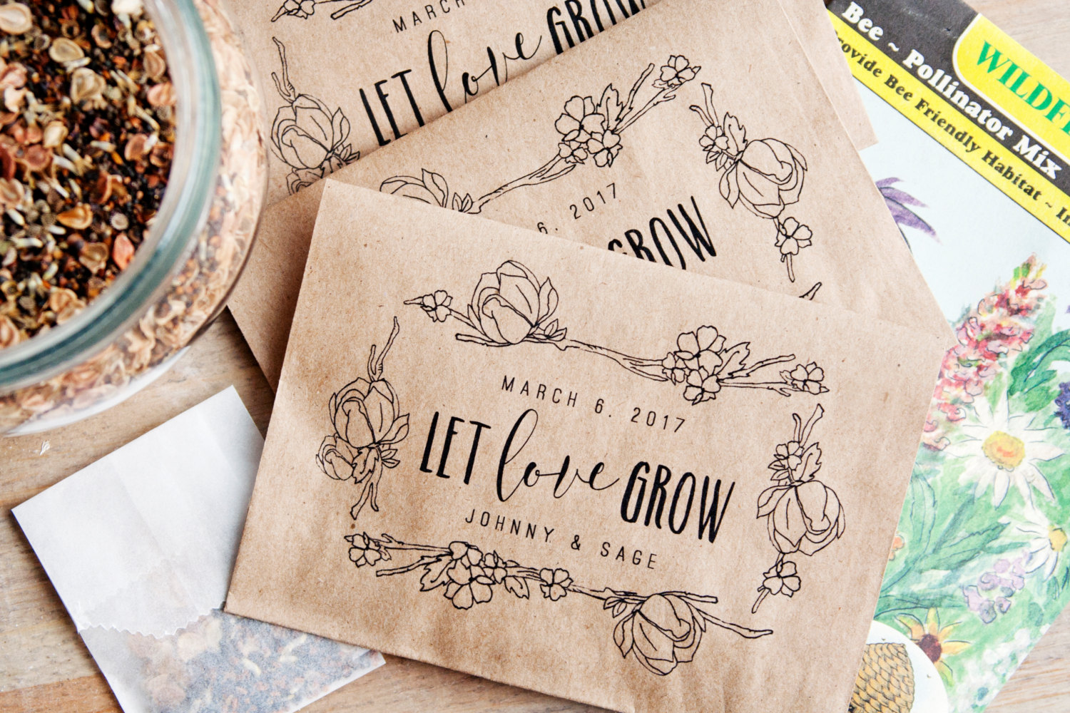 Where to Buy Seed Packet Favors for Weddings | by Mavora | via https://emmalinebride.com/favors/seed-packet-favors-for-weddings/