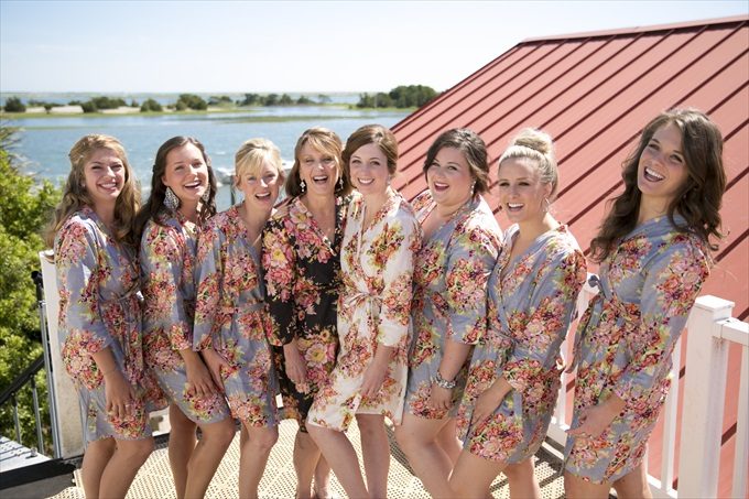 bridal party robes in this Crystal Coast Wedding | North Carolina wedding photographed by Ellen LeRoy Photography - https://emmalinebride.com/real-weddings/breathtaking-crystal-coast-wedding-mara-will-married/