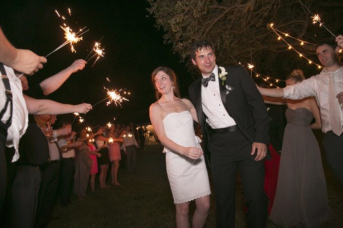 sparkler sendoff in this Crystal Coast Wedding | North Carolina wedding photographed by Ellen LeRoy Photography - https://emmalinebride.com/real-weddings/breathtaking-crystal-coast-wedding-mara-will-married/