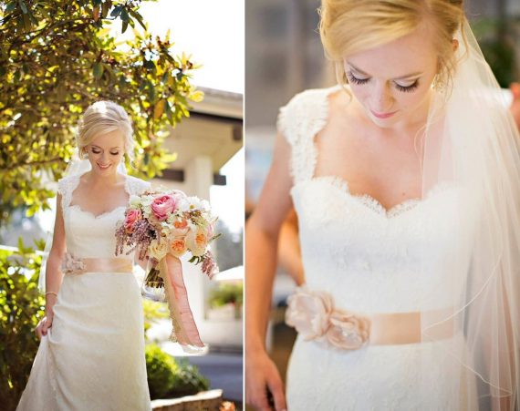 How to Tie a Wedding Dress Sash | Sash by Amy Anne Bridal | photo by Courtney Bowlden | via https://emmalinebride.com/bride/how-to-tie-wedding-dress-sash/