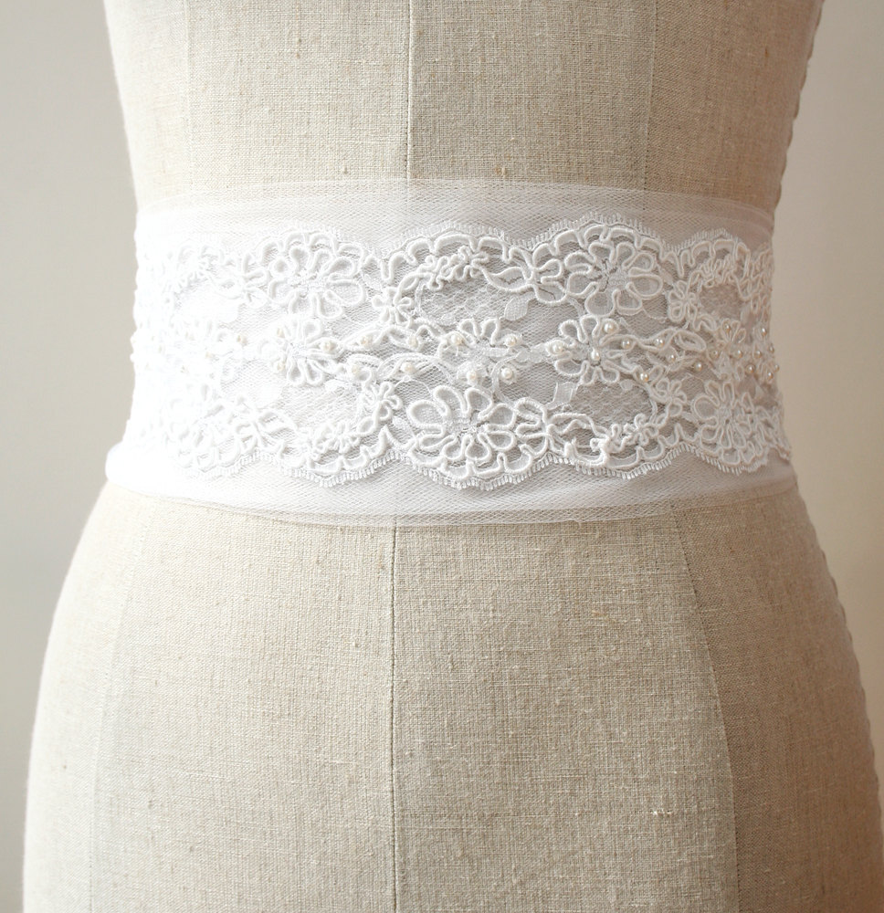 white lace bridal sash by laura stark designs