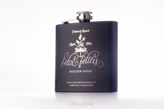 harry potter flask via 26 Best Groomsmen Flasks That Make Awesome Gifts