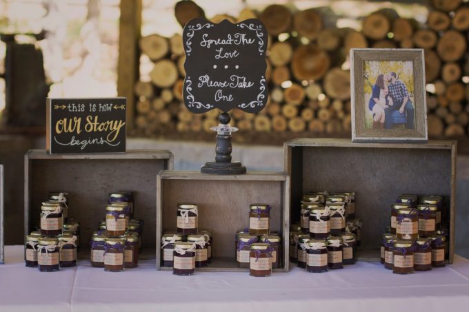 Where to Place Wedding Favors | Emmaline Bride | jar wedding favors from miss shelley's southern jam and jelly