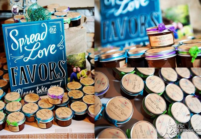 Where to Place Wedding Favors | Emmaline Bride | jar wedding favors from miss shelley's southern jam and jelly