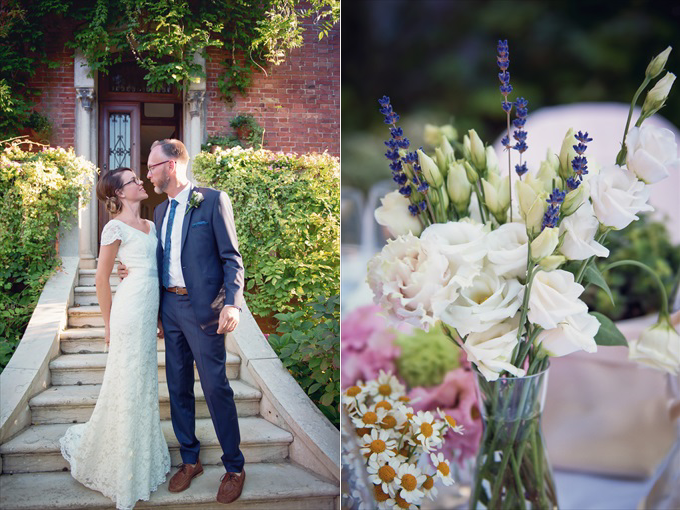 bride and groom along with their flowers in this destination wedding by Venice, Italy Wedding Planner - Venice Events| An Intimate + Beautiful Venice Wedding at Palazzo Cavalli - https://emmalinebride.com/real-weddings/beautiful-venice-wedding-at-palazzo-cavalli/