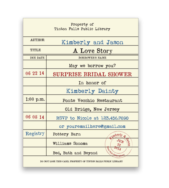 library card bridal shower invitations
