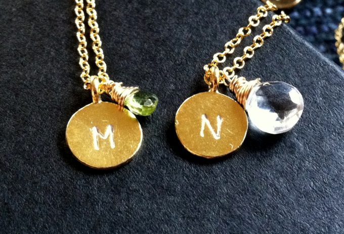 initial disc necklaces with birthstones by artwark