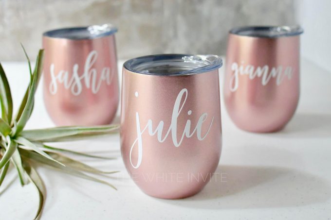 personalized wine tumblers in rose gold