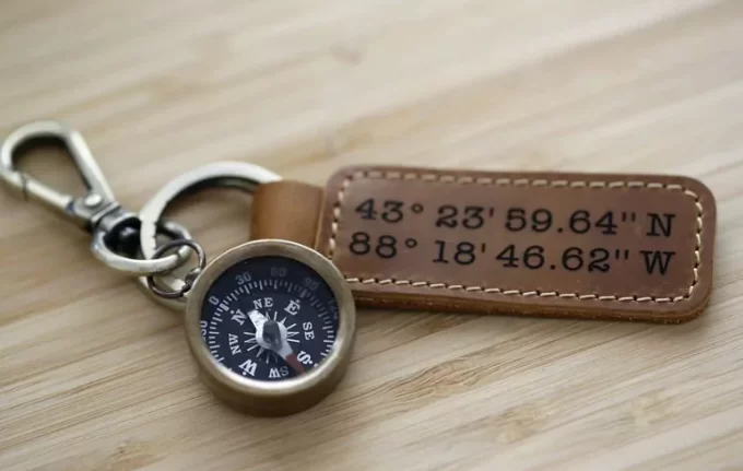coordinates keychain with compass