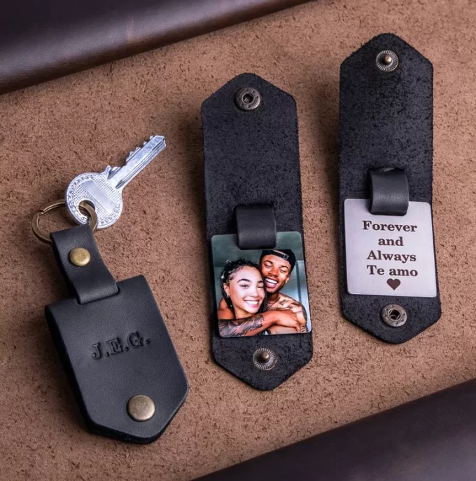 leather photo keychain