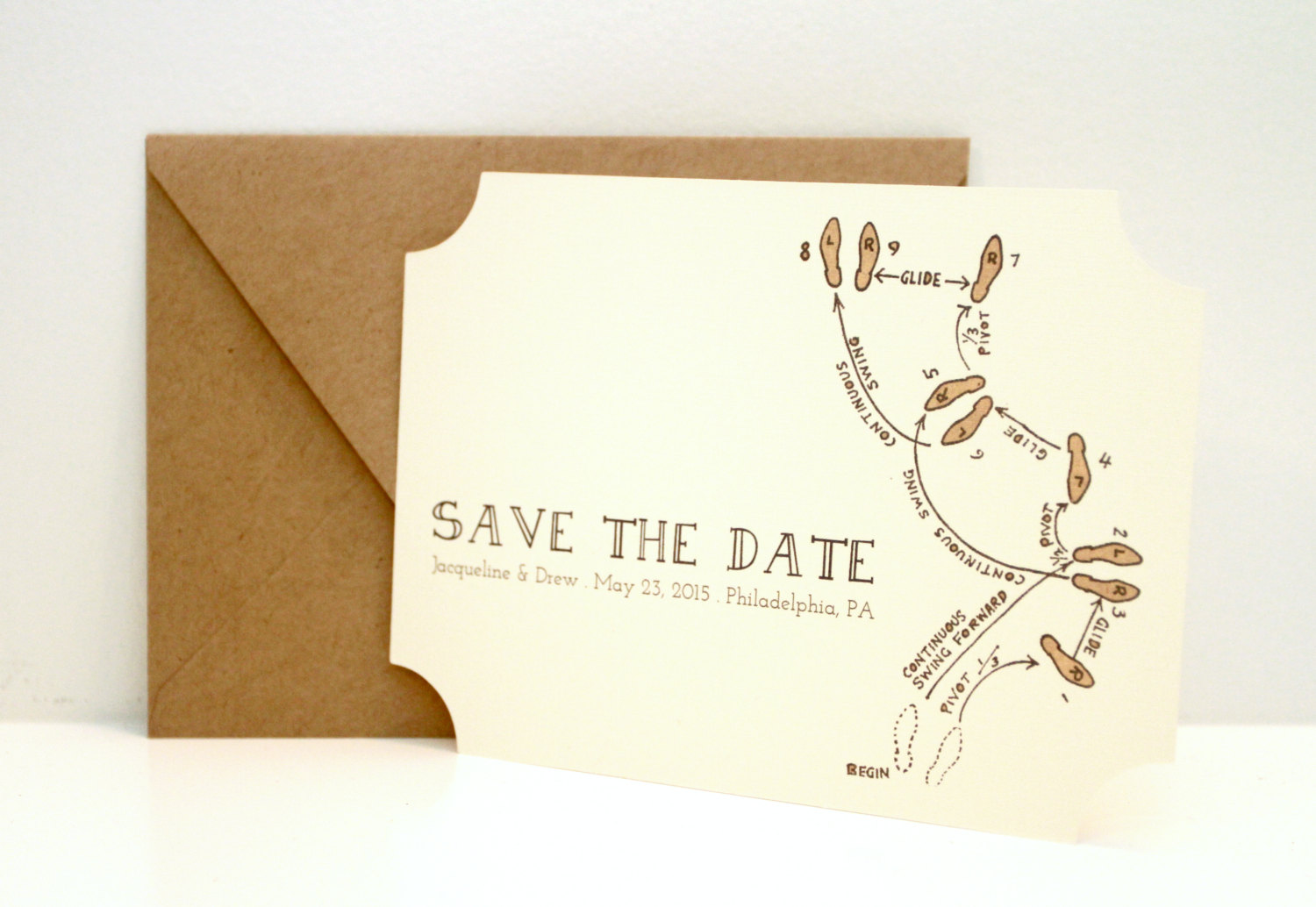 dance steps save the date by golden silhouette