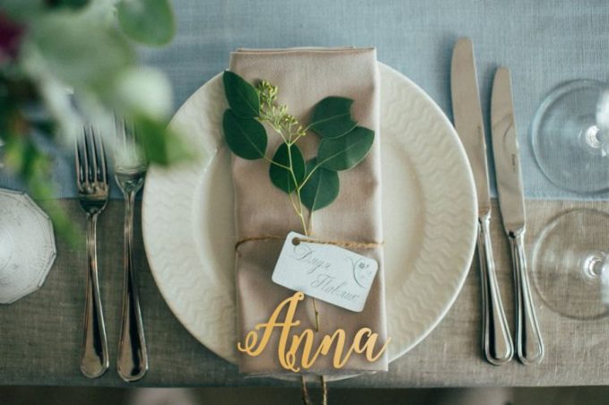 wedding place settings with wood names