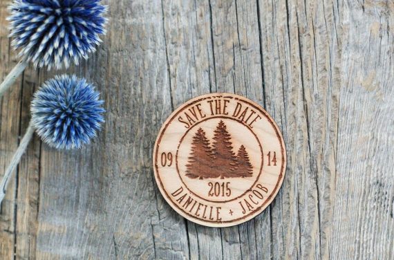 wood engraved magnet save the date
