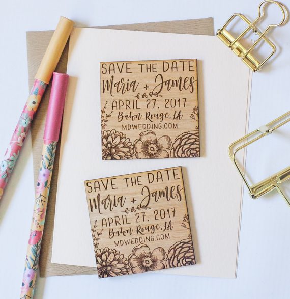 wood engraved magnet save the date