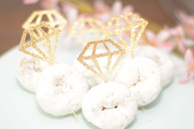 personalized champagne flutes and donut rings