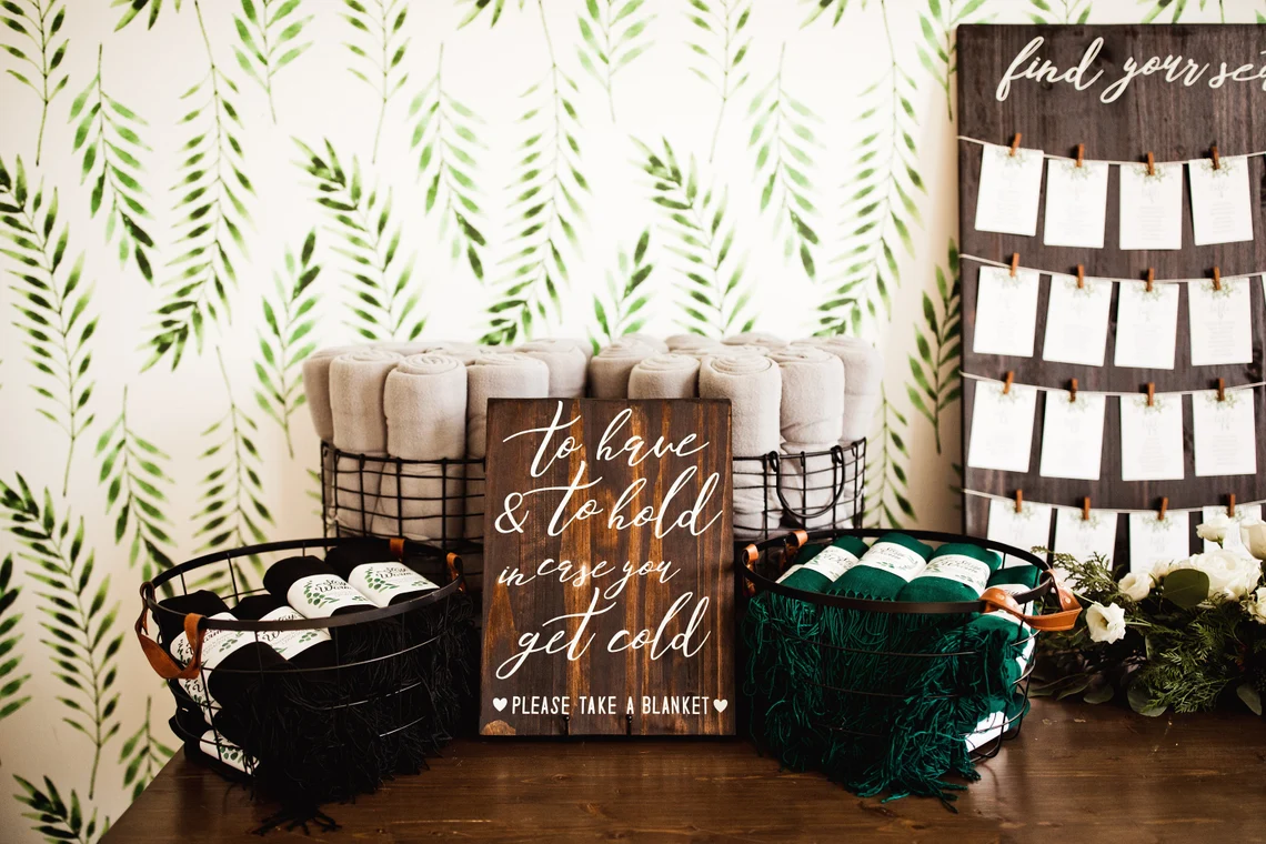 cozy blankets for wedding guests at ceremony and reception