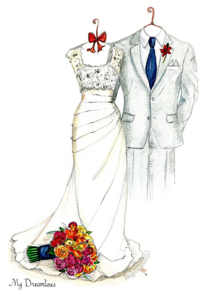 wedding dress sketch gift by mydreamlines