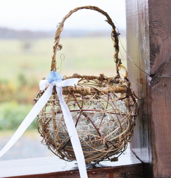 flower basket made of twig grapevine