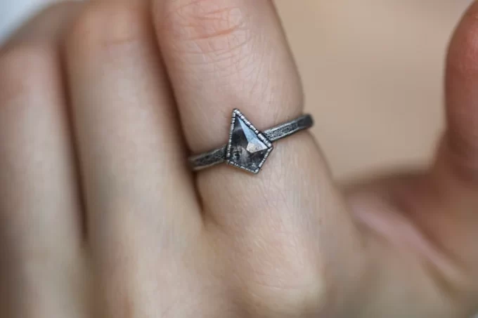 kite shaped raw diamond ring