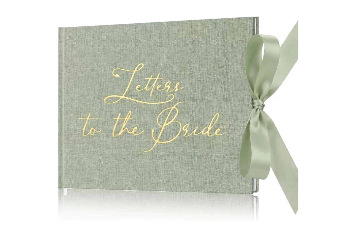 empty book with letters to the bride on the cover to fill with letters and notes from loved ones
