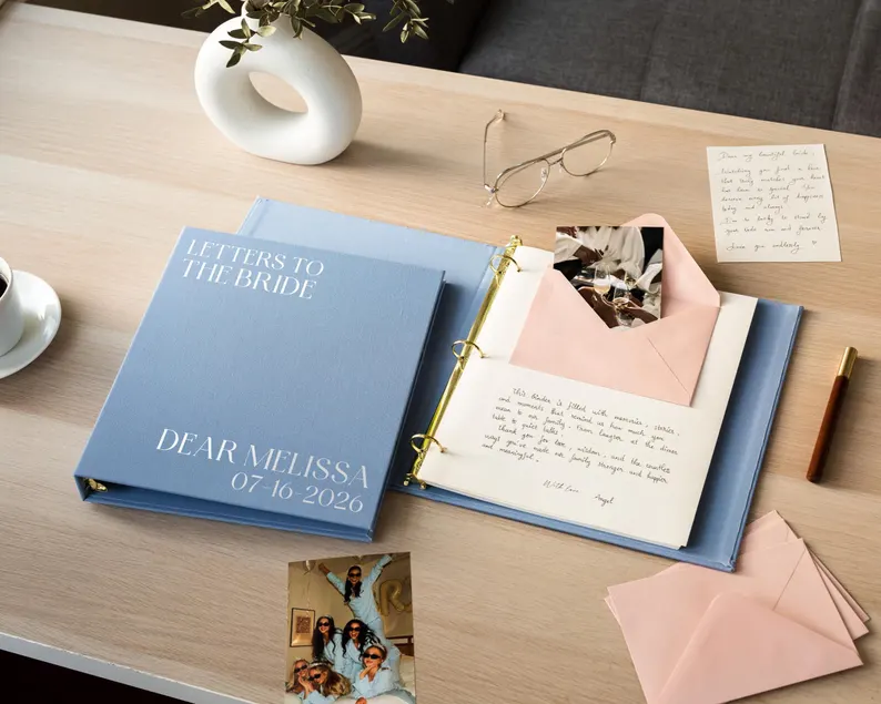letters to the bride scrapbook with photos and handwritten notes