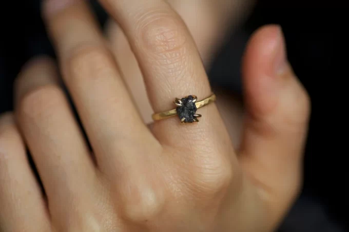 raw diamond engagement  ring black