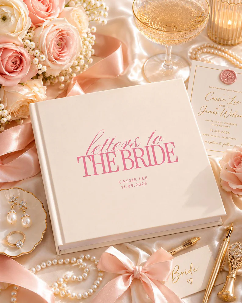 wedding letters collected in a keepsake book for the bride