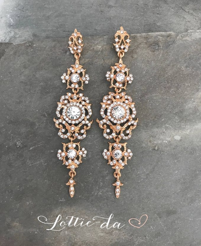 bridal chandelier earrings in gold