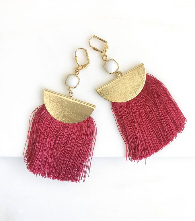 red and gold tassel earrings