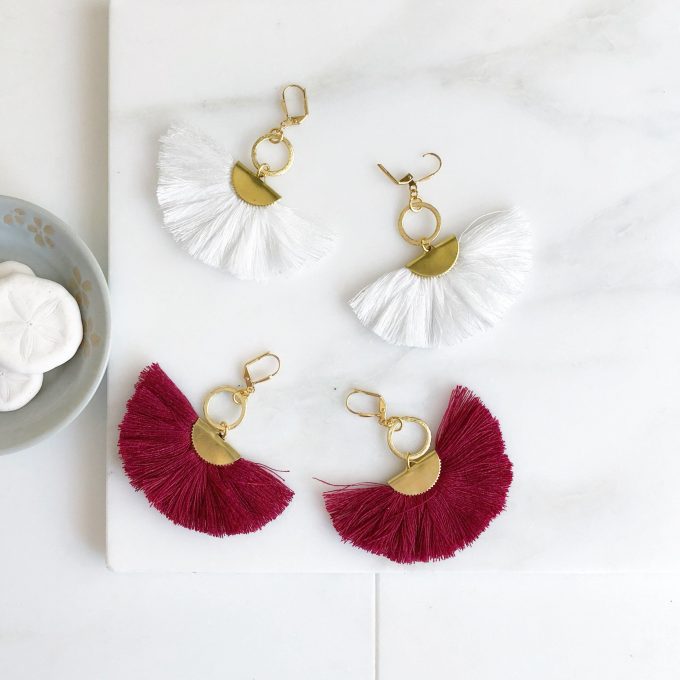 red or white tassel earrings