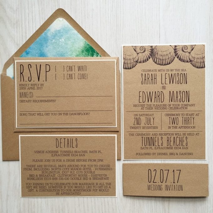 beach seashell wedding invitations